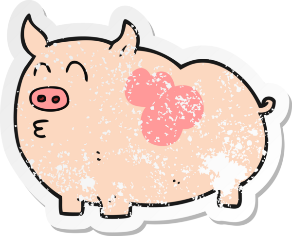 Bir insan tarafından çizilmiş bir domuzun gerilmiş çıkartması.