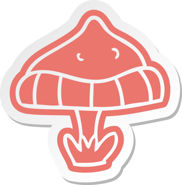 Bir insan tarafından çizilmiş tek bir mantarın çizgi film etiketi.
