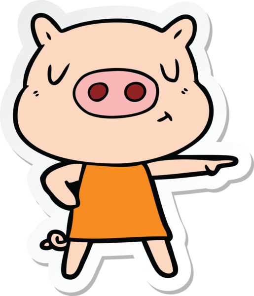 Bir insan tarafından çizilmiş, karikatür içerikli domuz etiketi.