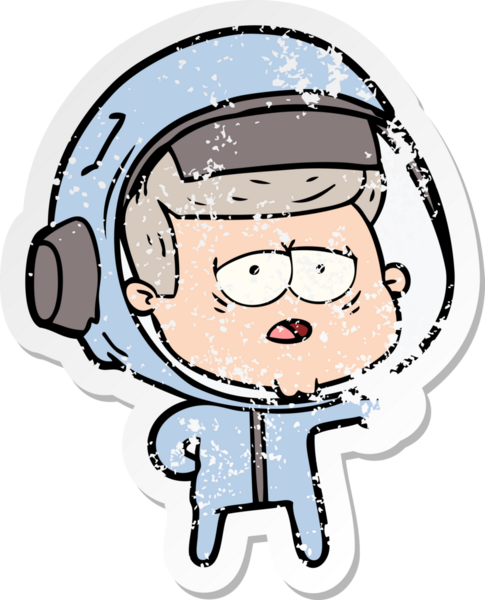 Bir insan tarafından çizilmiş yorgun bir astronotun sıkıntılı çıkartması.