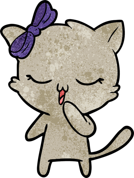 Bir insan tarafından çizilmiş kafasında yay olan çizgi film kedisi.