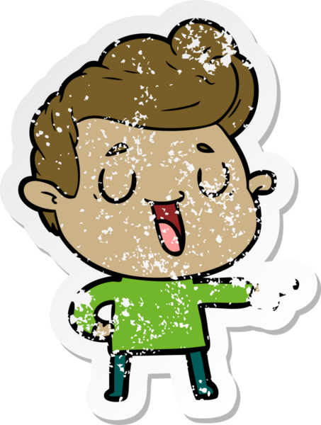 Bir insan tarafından çizilmiş mutlu bir çizgi film karakterinin sıkıntılı çıkartması.