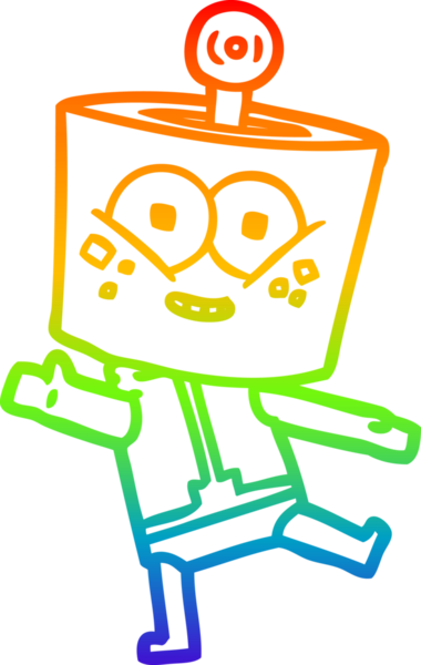 Gökkuşağı gradyan çizimi mutlu bir robot insan tarafından çizilmiş.