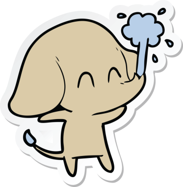 Bir insan tarafından çizilmiş su püskürten şirin bir filin çıkartması.