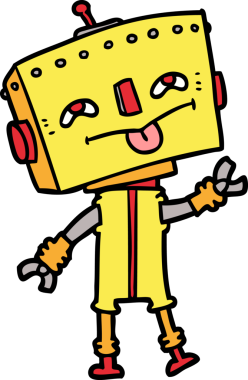 Bir insan tarafından çizilmiş çizgi film robotu