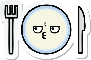 Bir insan tarafından çizilmiş şirin bir yemek tabağının çıkartması.