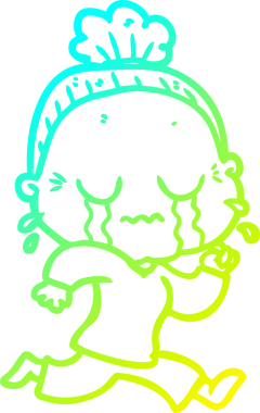 Bir insan tarafından çizilmiş ağlayan yaşlı bir kadının soğuk çizgi çizimi.