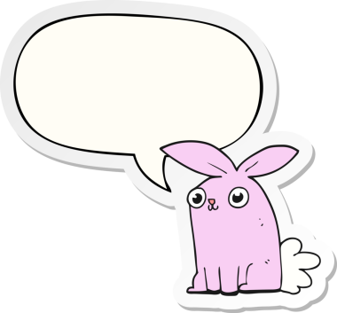 Bir insan tarafından çizilmiş konuşma kabarcığı çıkartmalı çizgi film tavşanı.