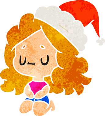 Bir insan tarafından çizilmiş Kawai kızının eski bir Noel karikatürü.