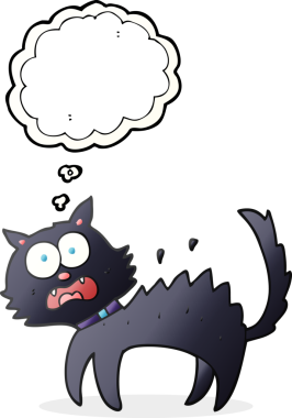 Serbest çizim düşünce balonu çizgi filmi bir insan tarafından çizilmiş kara kediyi korkuttu.