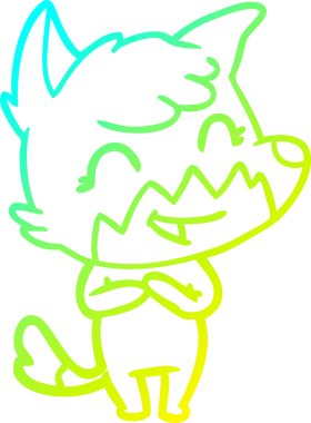 Bir insan tarafından çizilmiş mutlu bir tilkinin soğuk çizgi çizimi.