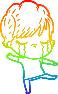 Gökkuşağı gradyan çizimi bir insan tarafından çizilmiş ağlayan bir çizgi kadın çizimi