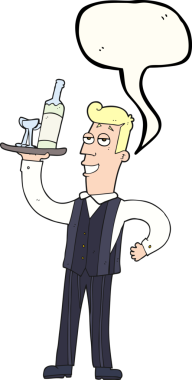 Bir insan tarafından çizilmiş serbest konuşma balonu çizgi film garsonu.