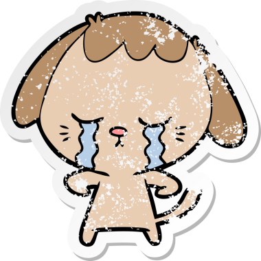 Bir insan tarafından çizilmiş ağlayan bir köpeğin sıkıntılı çıkartması.