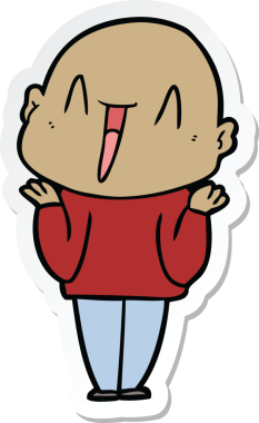 Bir insan tarafından çizilmiş mutlu, kel bir adamın çıkartması.