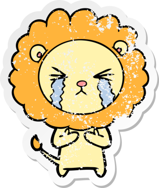 Bir insan tarafından çizilmiş ağlayan bir aslanın dertli çıkartması.