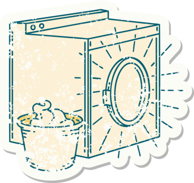 Bir insan tarafından çizilmiş eski bir dövme stili çamaşır makinesi çıkartması.