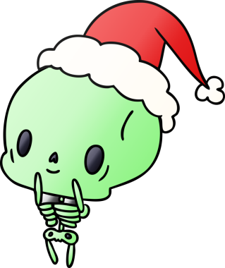 Bir insan tarafından çizilmiş Kawaii iskeletinin el çizimi gradyan karikatürü.