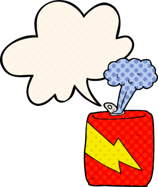 Bir insan tarafından çizilmiş çizgi roman tarzında konuşma baloncuğu olan karikatür soda kutusu.