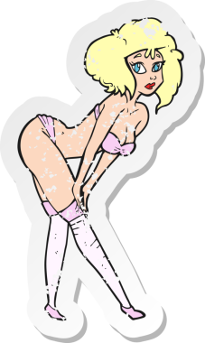 Bir insan tarafından çizilmiş karikatür mandallı bir kızın gerilimli çıkartması.