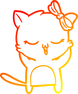 Bir insan tarafından kafasında yay olan çizgi film kedisinin sıcak çizgi çizimi