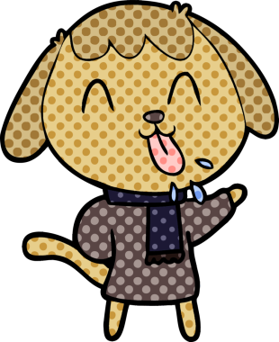 Bir insan tarafından çizilmiş şirin bir çizgi film köpeği.