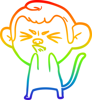 Gökkuşağı gradyan çizgi çizimi bir insan tarafından çizilmiş sinir bozucu bir maymun