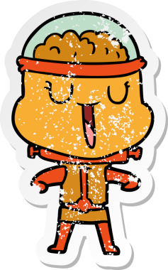 Bir insan tarafından çizilmiş mutlu çizgi film robotunun sıkıntılı çıkartması.