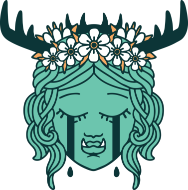 Retro Dövme Tarzı Hüzünlü Yarı Ork karakter yüzü Bir insan tarafından çizilmiş