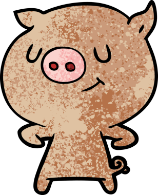 Bir insan tarafından çizilmiş mutlu çizgi film domuzu.