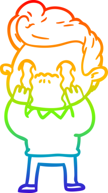 Gökkuşağı gradyan çizimi bir insan tarafından çizilmiş ağlayan bir karikatür adamı çiziyor.