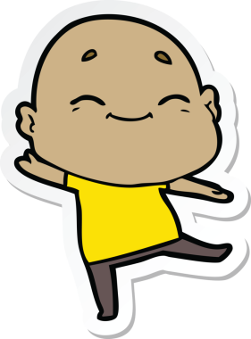 Bir insan tarafından çizilmiş mutlu kel bir adamın çıkartması.