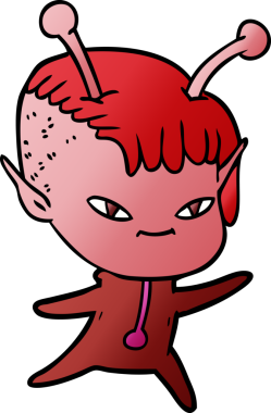 Bir insan tarafından çizilmiş sevimli uzaylı kız çizgi filmi.