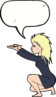 Bir insan tarafından çizilmiş konuşma balonuyla büyü yapan çizgi film kadını.