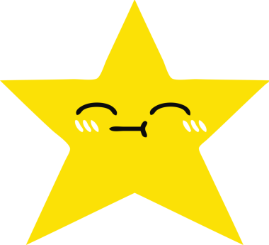 Bir insan tarafından çizilmiş altın yıldızın düz renkli retro karikatürü