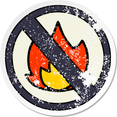 Sevimli bir çizgi filmin sıkıntılı çıkartması. Bir insan tarafından çizilmiş ateş işareti yok.