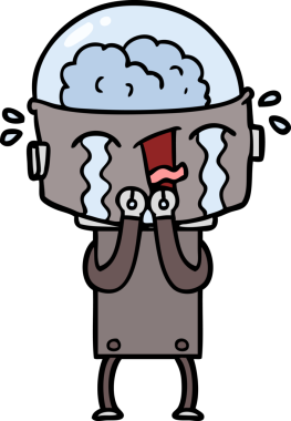 Bir insan tarafından çizilmiş ağlayan robot çizgi film.