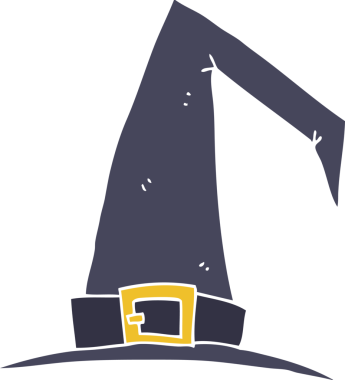 Bir insan tarafından çizilmiş cadı şapkasının düz renk çizimi