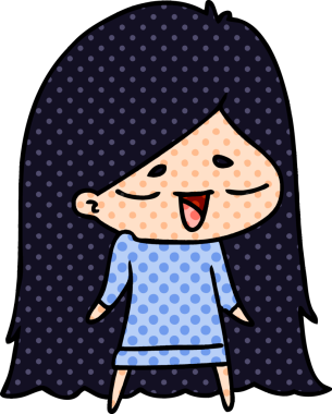 Bir insan tarafından çizilmiş uzun saçlı tatlı kawaii kız çizimi.