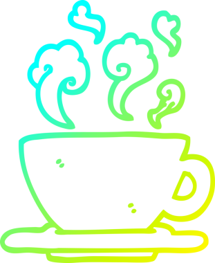 Bir insan tarafından çizilmiş bir fincan sıcak kahvenin soğuk çizgi çizimi.