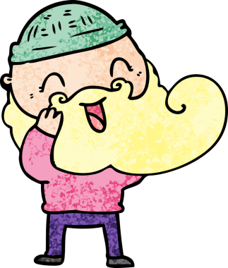 Bir insan tarafından çizilmiş mutlu sakallı adam.