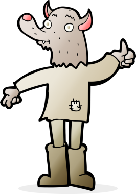 Bir insan tarafından çizilmiş komik bir kurt adam.