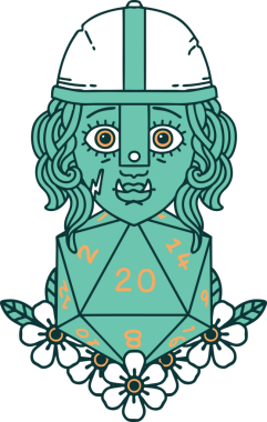 Retro Dövme Biçimi Bir insan tarafından çizilmiş 20 zarlı yarı ork savaşçı karakteri