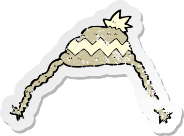 İnsan tarafından çizilmiş bir çizgi film şapkasının gerilimli retro çıkartması.