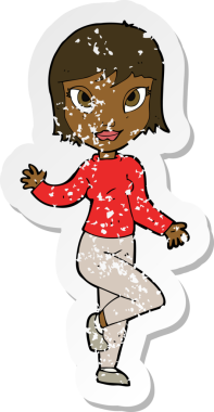 Bir insan tarafından çizilmiş, gerilmiş, karikatür yapıştırması. Güzel bir kadın.