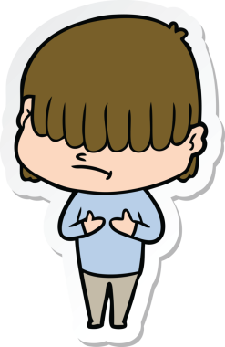 Bir insan tarafından çizilmiş dağınık saçlı çizgi film çocuğunun çıkartması.