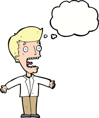 Bir insan tarafından çizilmiş düşünce balonlu çığlık atan bir adam.