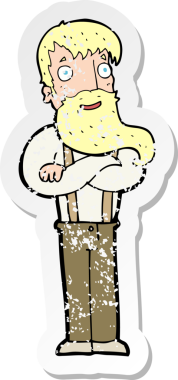 Bir insan tarafından çizilmiş sakallı bir hippi çizgi film çıkartması.