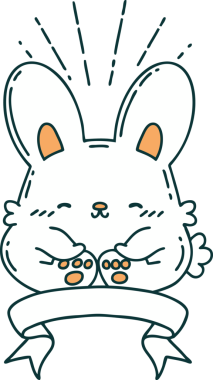 Dövme stili afiş Bir insan tarafından çizilmiş mutlu tavşan