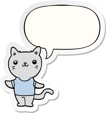 Bir insan tarafından çizilmiş baloncuk çıkartmalı çizgi film kedisi.